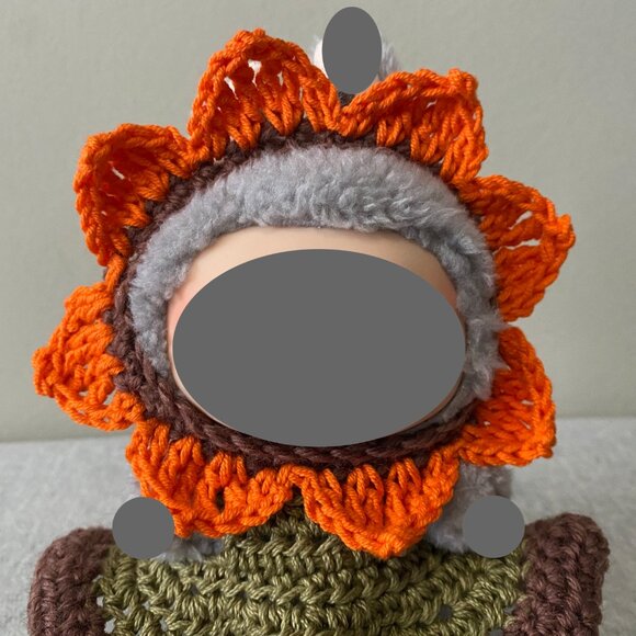 Handmade Crochet Autumn Sunflower Green Orange Outfit for 17cm Doll 2-Piece Set - Picture 5 of 7